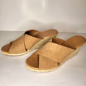 J.Crew Women's Tan Faux Suede Espadrille Slide Sandals Sz 10 Summer Casual Beach